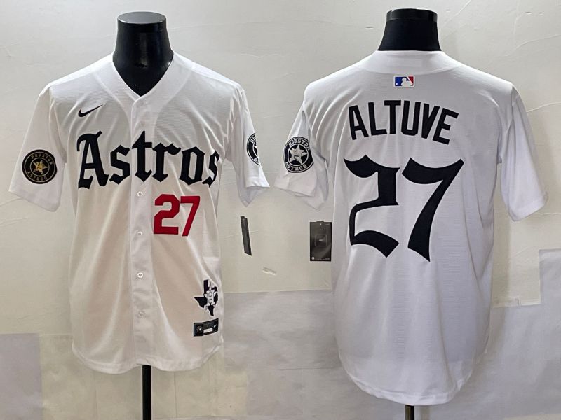 Men 2025 Houston Astros #27 Altuve White Five generations Joint Name Nike MLB Jersey style 8->houston astros->MLB Jersey